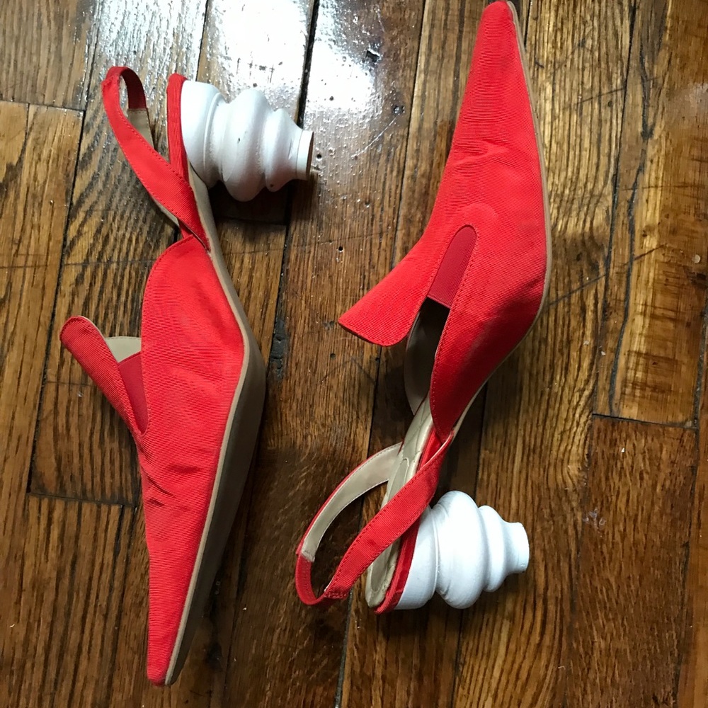 Red Moire Rosie Assoulin Mid-Heel Loafers